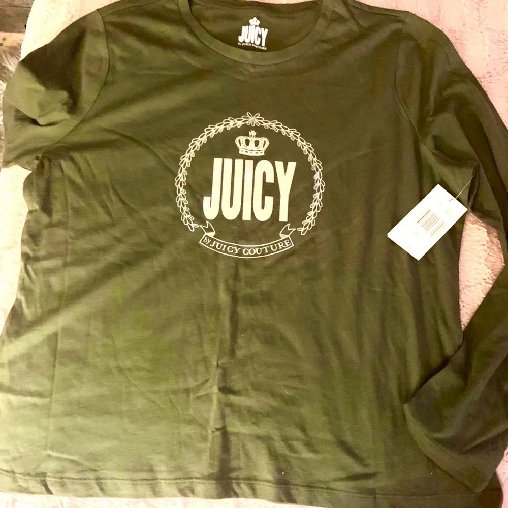 Juicy 2pc. Lounge Outfit NEW With Tags Camo Velveteen Yoga Pant/Olive L/S Tee 2X - Picture 11 of 14